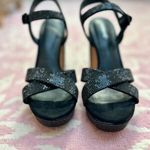 Maripe Black Beaded Glitter Heels